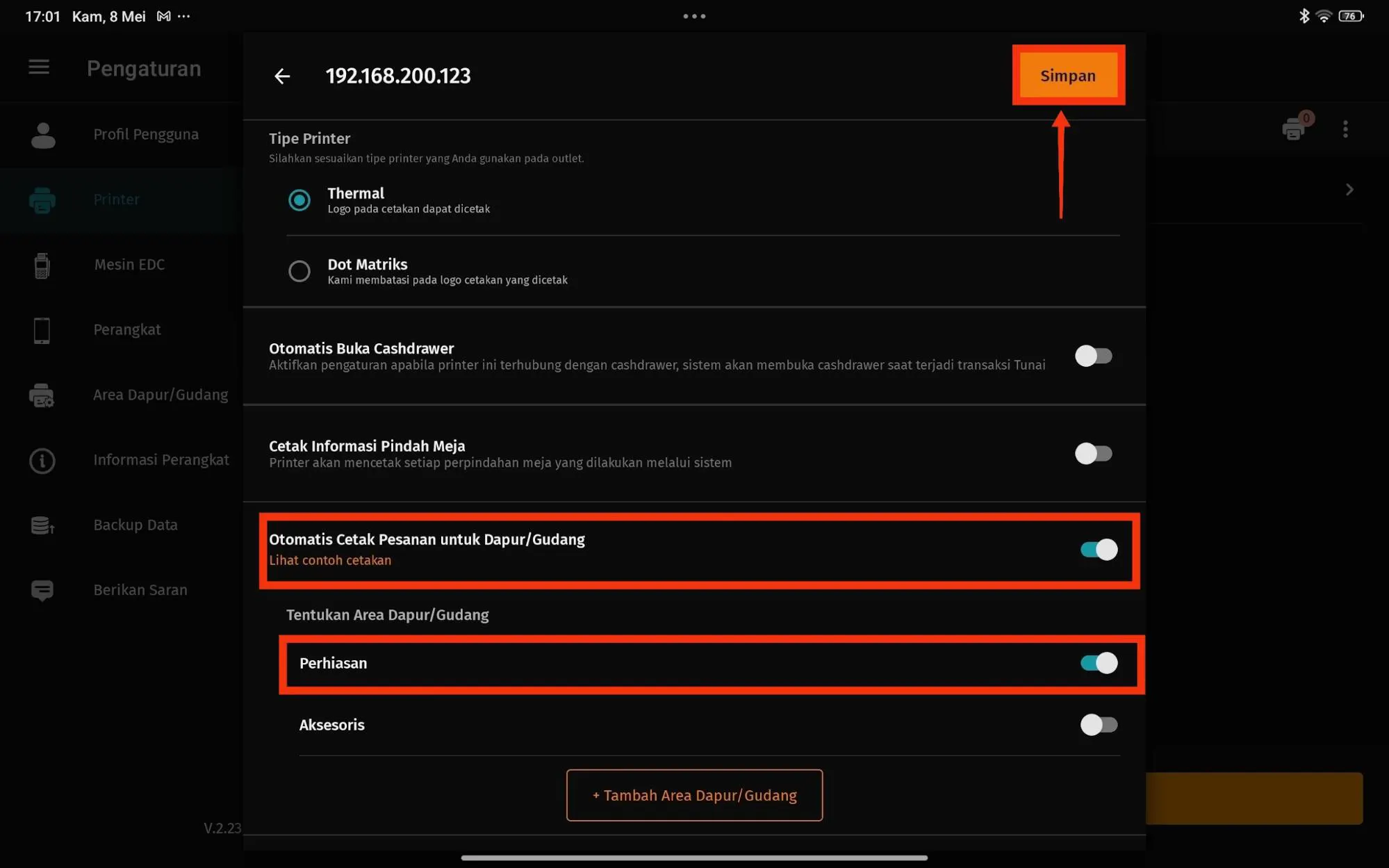 5 Setting Multi Printer di APOS